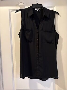 Express Black Sleeveless Button-Front Blouse
